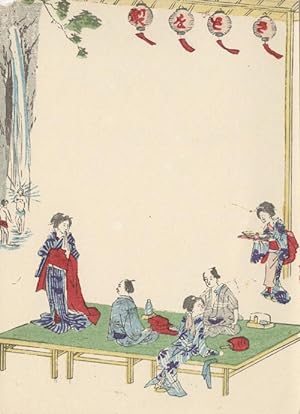 Japanese Notecard Showing Men Being Entertained by Geishas