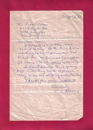 Harris, T.S. / Vickers and McDonnell aircraft test pilot / Autograph Letter Signed (ALS) / 1972