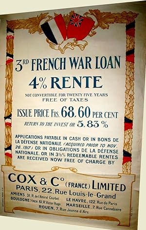 Affiche Lihographie en couleurs 3 rd FRENCH WAR LOAN 4% RENTE NOT CONVERTIBLE FOR TWENTY FIVEYEAR...