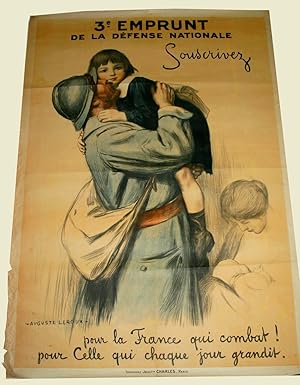 Affiche lithographie en couleurs signée Auguste Leroux 3ème Emprunt pour la Défense Nationale, po...