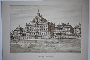 Ludwigsburg / Württemberg - " Schloß Ludwigsburg ". Schöne Frontansicht des Gebäudes. Federlithog...