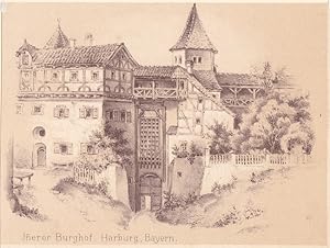 Harburg bei Nördlingen / Bayrisch Schwaben. Ansicht des inneren Burghofs. Anonyme getönte Lithogr...