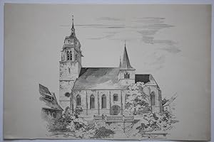 Weil der Stadt / Württemberg. Ansicht der Stadtkirche. Holzstich nach G. Loesti um 1890. Reine Bi...