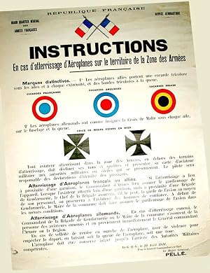 République Française. Grand Quartier Général des Armées Françaises. INSTRUCTIONS - En cas d'attér...