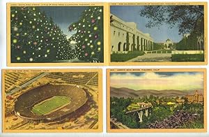 Four Linen Postcards with Scenes from Pasadena, California