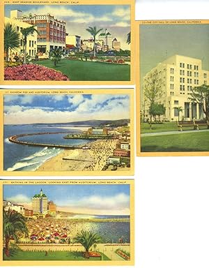Four Linen Postcards with Scenes from Long Beach, California