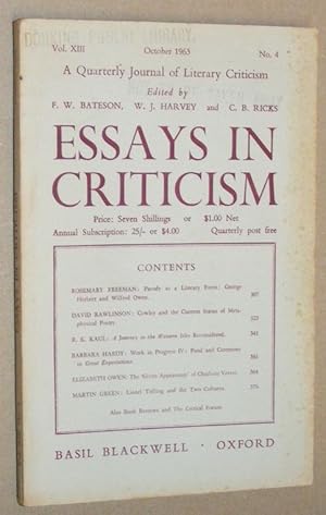 Essays in Criticism: Vol.XIII No.4, October 1963: a Quarterly Journal of Literary Criticism
