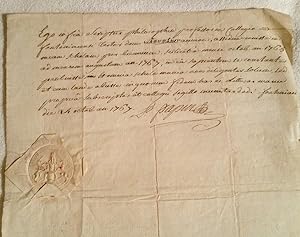 Attestation de cours de philosophie écrite en latin, datée 1767, signée PAPIN avec un très beau c...