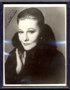Autographed black and white publicity photograph of the second Mrs. de Winter, Joan Fontaine.