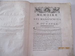 Mémoire sur les Manuscrits de M. du CANGE(Listes des ouvrages de l'auteur sur l' Histoire de Fran...
