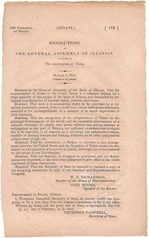 Resolutions of the General Assembly of Illinois, in Favor of the annexation of Texas