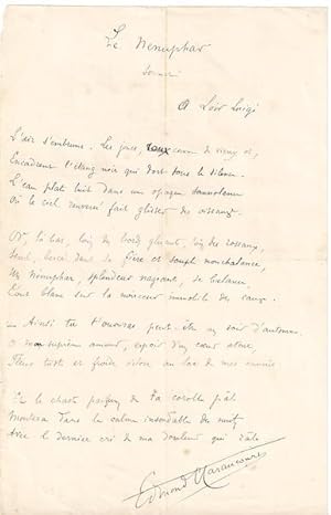 Très beau sonnet manuscrit de 14 lignés dédié à Loir Luigi signé Edmond Haraucourt.