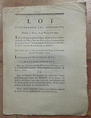 Loi Concernant Les Assignats, Donnée à Paris Le 24 Novembre 1790.