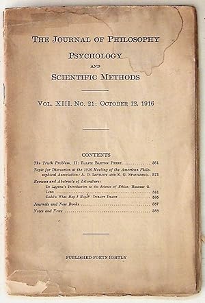 The Journal of Philosophy. Psychology and Scientific Methods: Vol. XIII No. 21: October 12, 1916