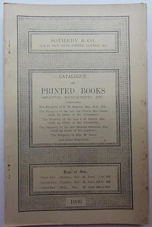 Catalogue of Printed Books, Oriental Manuscripts, etc. comprising the Property of E. W. Barron, E...