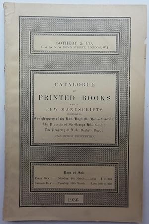 Catalogue of Printed Books and a few Manuscripts, comprising the Property of the Hon. Hugh M. How...
