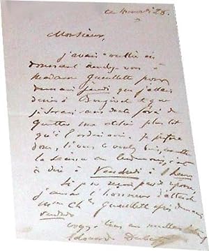 Lettre autographe d' Edouard DUBUFE au sujet d'un rendez-vous avec Mme GUEULETTE charles.
