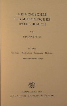 Griechisches Etymologisches Worterbuch. BAND III.