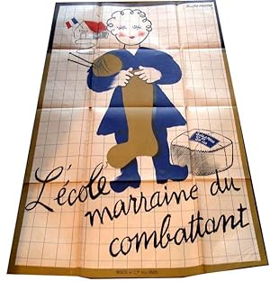 Affiche en couleurs signée Fix-Masseau, representant Une écolière tenant une chaussette de laine ...