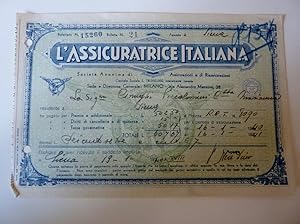 Quietanza "L'ASSICURAZIONE ITALIANA - Agenzia di SIENA" Anno 1940