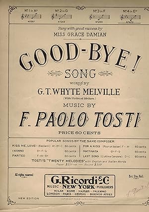 Good-Bye! ( Good Bye ) Song - Vintage Sheet Music