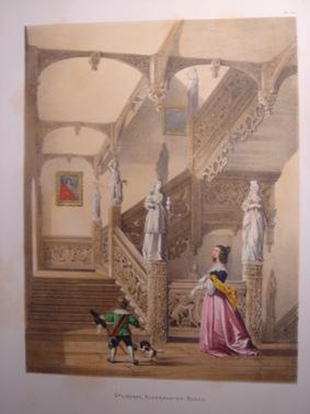 A Fine Original Hand Coloured Lithograph Illustration of The Staircase, Aldermaston from The Mans...