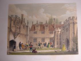 A Fine Original Hand Coloured Lithograph Illustration of Athelhampton, Dorsetshire from The Mansi...