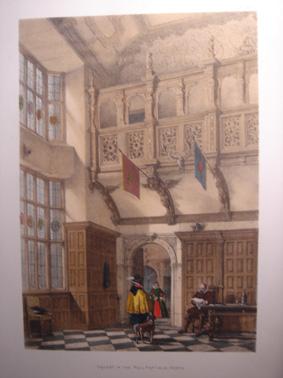 A Fine Original Hand Coloured Lithograph Illustration of Gallery in the Hall (interior) Hatfield,...