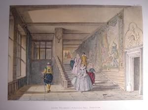 A Fine Original Hand Coloured Lithograph Illustration of The Grand Staircase, Hardwicke Hall, Der...