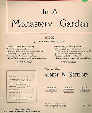 In A Monastery Garden - Song with Violin Obbligato - Vintage Sheet Music