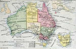 Coronation Souvenir postcard, King George V and Queen Mary, with color map of Australia on verso