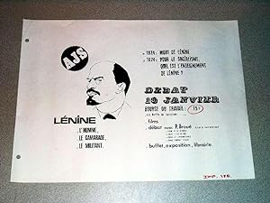 Affiche des années 70 de l'A.J.S - LENINE, l'homme, le camarade, le militant. Debat le 19 janvier...