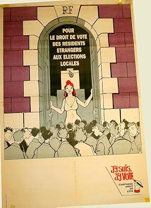 Affiche en couleurs illustrée par TARDI - Pour le droit de vote des résidants étrangers aux elect...