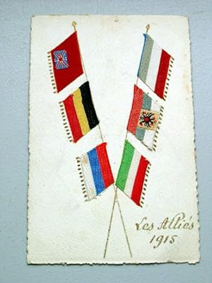 Carte postale réalisée entierement à la main représentant les drapeaux Alliées ( Les drapeaux son...