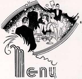 Menu. [Restaurant scene with diners and bubbles.]