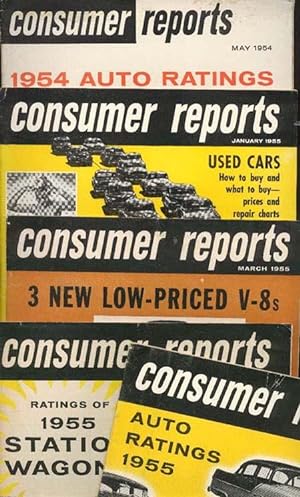 CONSUMER REPORTS: Five Auto Issues: May 1954 & January, March, May and July 1955
