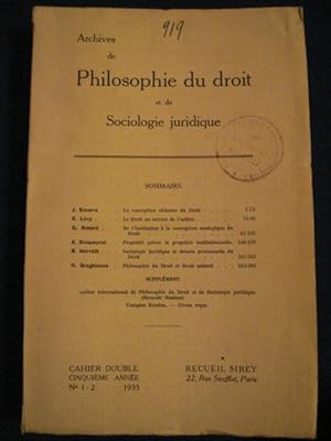 Archives de philosophie du Droit et de sociologie juridique. Le problème
