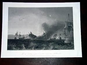 Gravure XIX ème Peint par GUDIN gravée par CHAVANE - M. De Coêtlogon prend quatre vaisseaux holla...