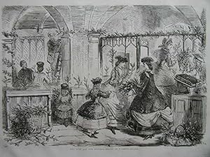 Christmas: The Font and the Flowers. Drawn by J. Leech.