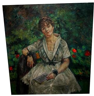 Peinture femme assise dans un jardin. Huile sur toile signée des initiales et datée 1913 en haut ...