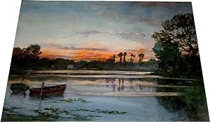 Magnifique aquarelle finement réalisée intitulé "Soir sur le lac d'Enghein" située en bas à droit...