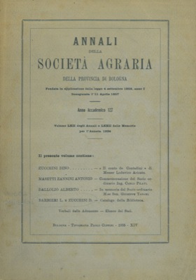 Catalogo della biblioteca sociale della Società Agraria della Provincia di Bologna.
