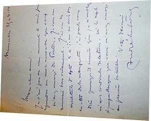 Lettre autographe signée par André Lefevre.