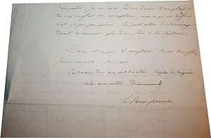 Belle lettre autographe signée d'Hippolyte Roux-Ferrand, au sujet de son Histoire de France à la...