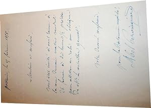 Lettre autographe signée par Abel, Baron PERVINQUIÈRE, adressée à Gérasime LECOINTRE pour les obs...