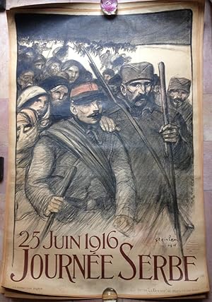 Affiche Lithographiée Originale "Steinlen 25 Juin 1916 Journée Serbe