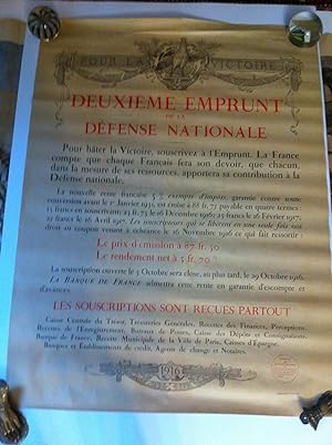 Affiche Originale lithographiée Deuxieme Emprunt De La Défense Nationale 1916