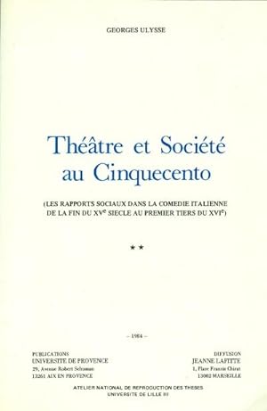 Théatre et Sociétéau Cinquecento