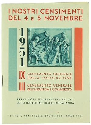 I NOSTRI CENSIMENTI DEL 4 E 5 NOVEMBRE 1951. IX censimento generale della popolazione - III censi...