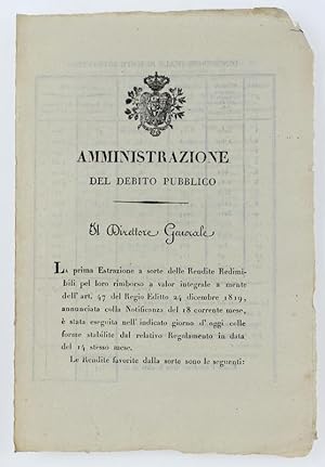 AMMINISTRAZIONE DEL DEBITO PUBBLICO. Torino, 26 settembre 1822: